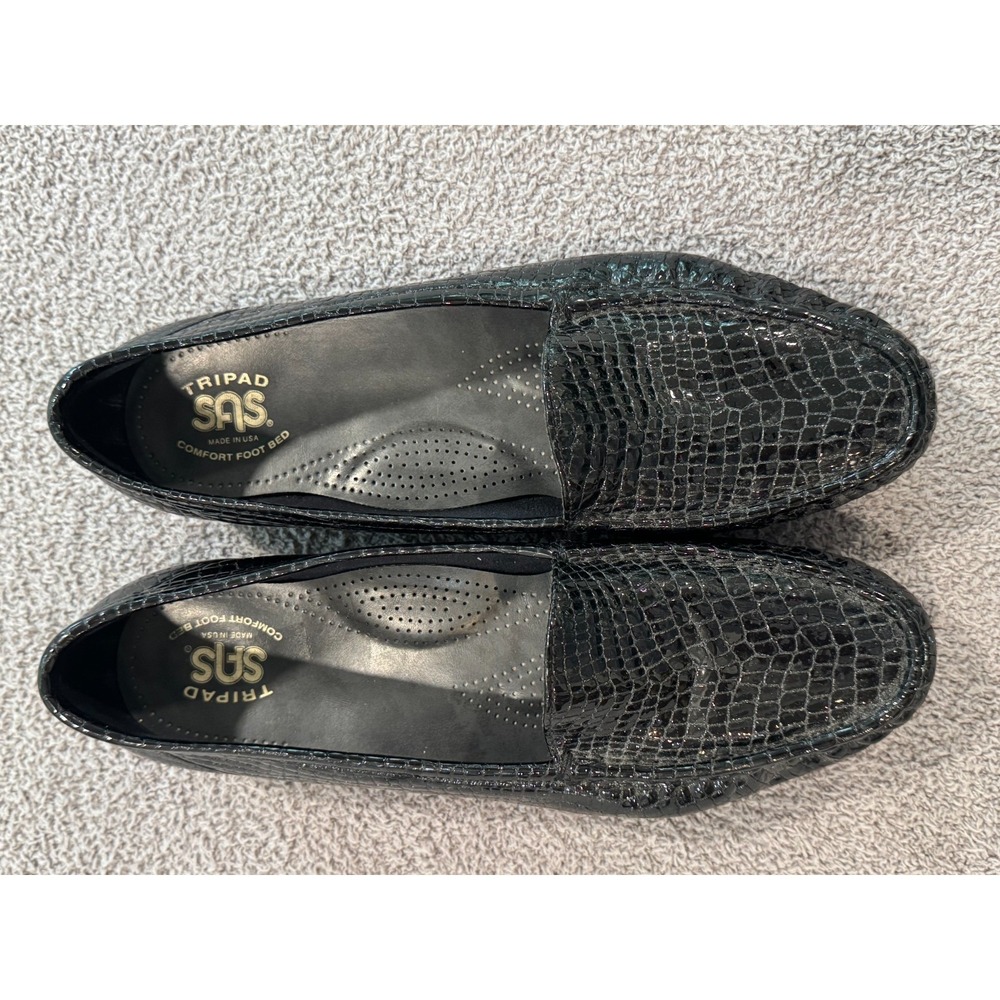 SAS Women's Loafers Black Croc Embossed Leather Comfort Flats Size 11 M